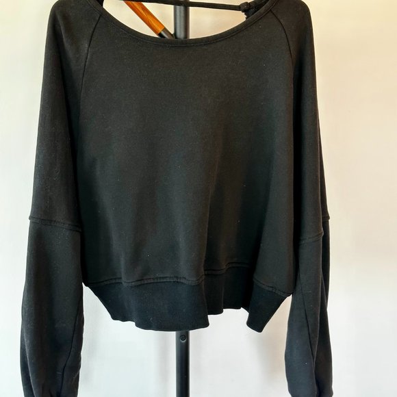Lulu's Twist Connection Washed Black Backless Cropped Sweater Top - Picture 4 of 7